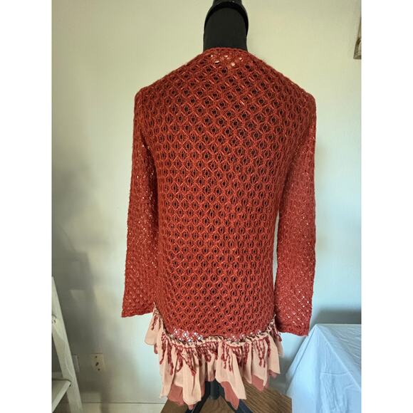 ANTHROPOLOGIE A’reve rust crochet cut out cardigan w tie front - Picture 8 of 10